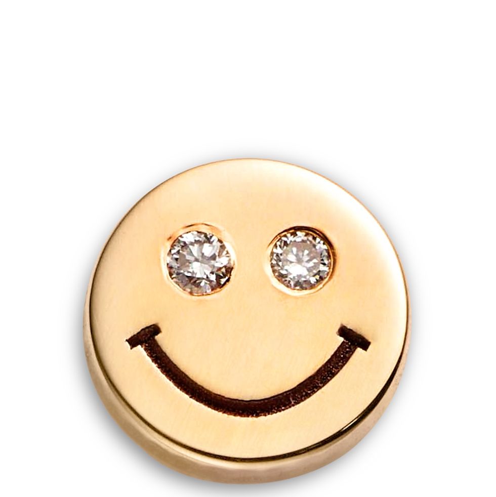 14K Yellow Gold Itty Bitty Smiley Face Diamond Eyes Single Stud Earring