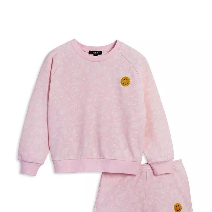 Girls' Bandana Print Smiley Patch Sweatshirt & Shorts