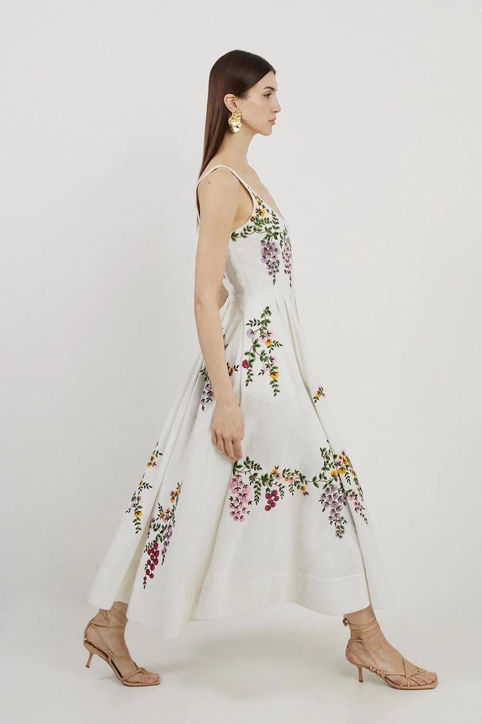 Floral Embroidered Cotton Linen Dress