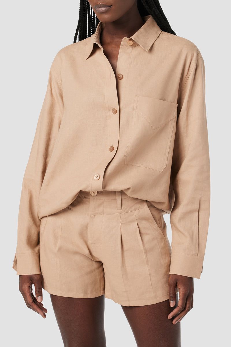 Linen Button-Down Shirt & Pleated Shorts