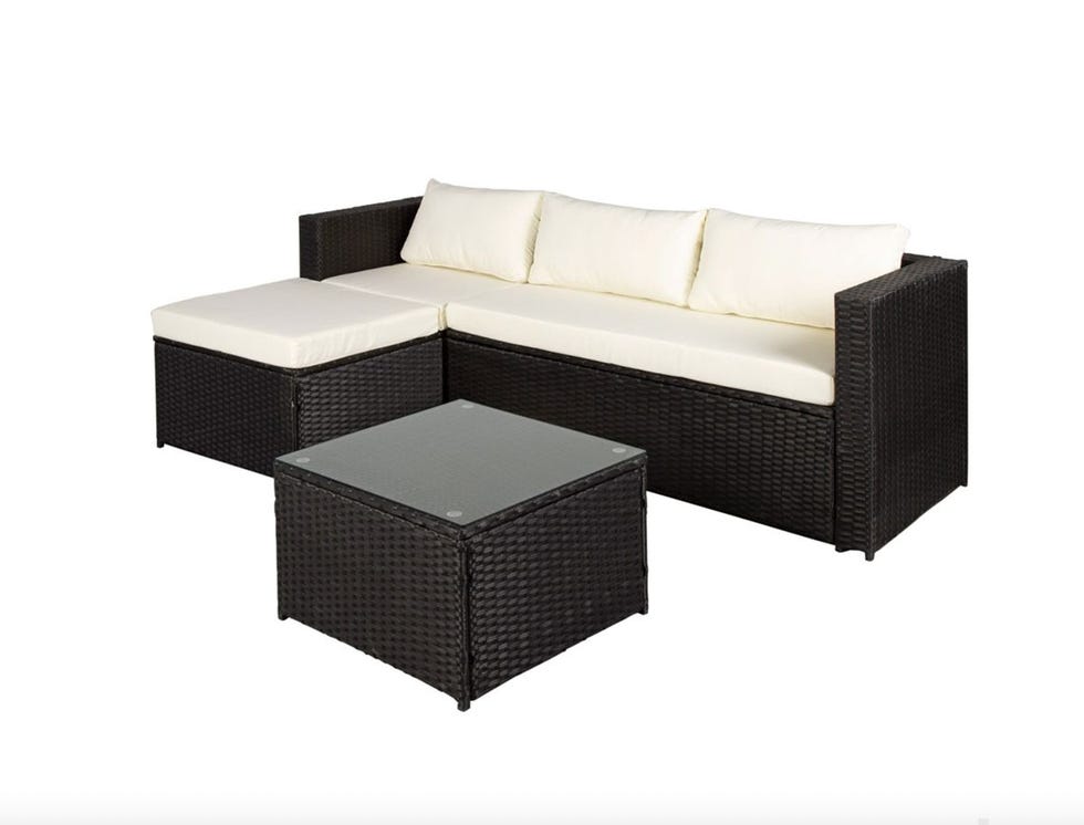 Sofá con chaise longue y mesa