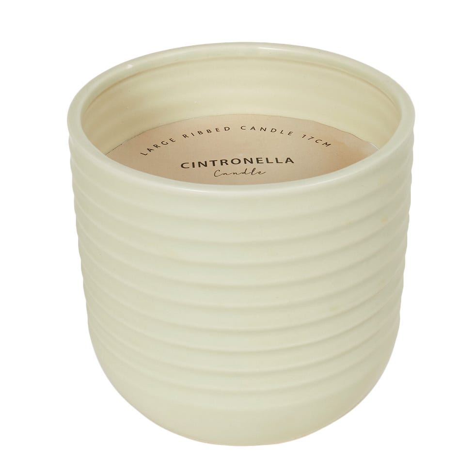 Large Cream Ribbed Citronella Candle