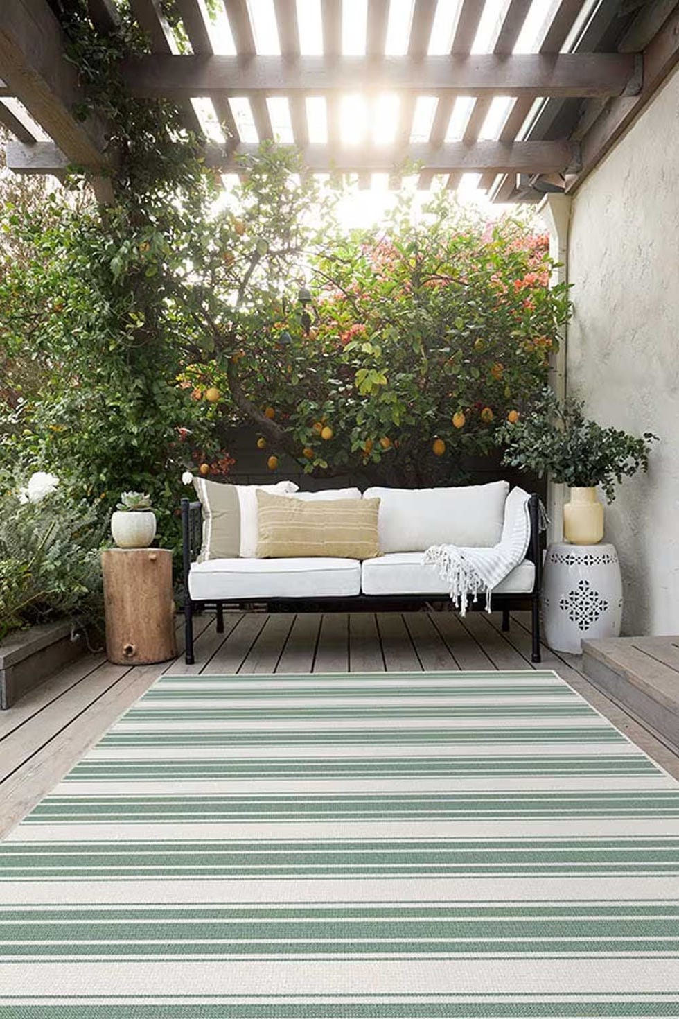 Outdoor Marina Stripe Sage Green Rug