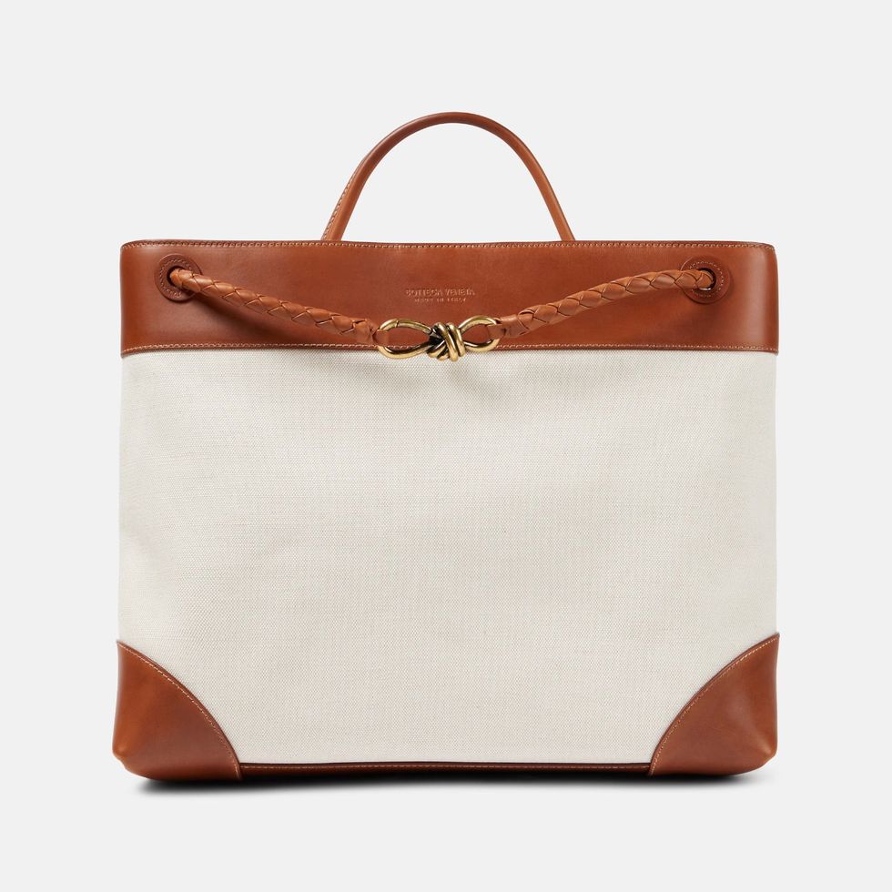Andiamo Large Leather-Trimmed Canvas Tote Bag