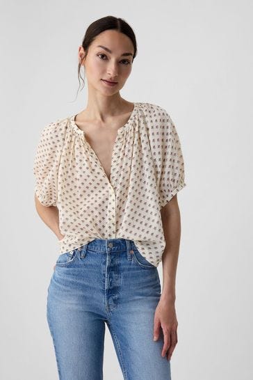 DÔEN Floral Short Sleeve Blouse