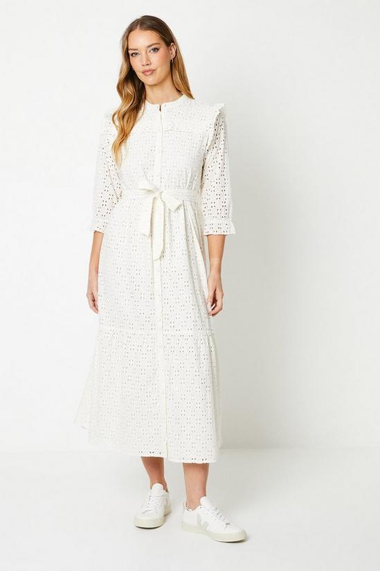Broderie Button Through Midi Dress