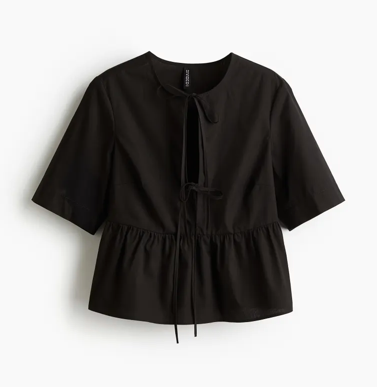 Tie-Front Poplin Blouse