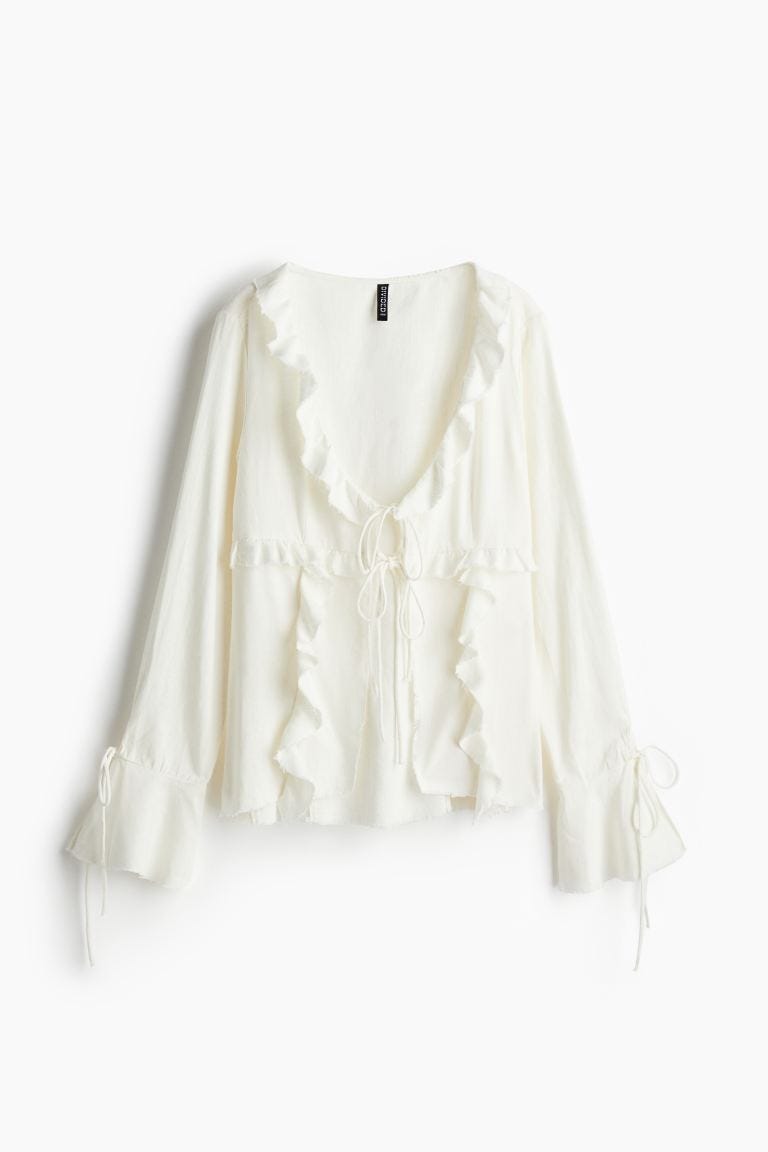 Linen-Blend Flounced Top