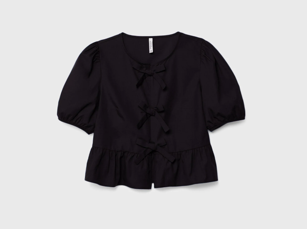 Poplin Shirt with Bow Detail