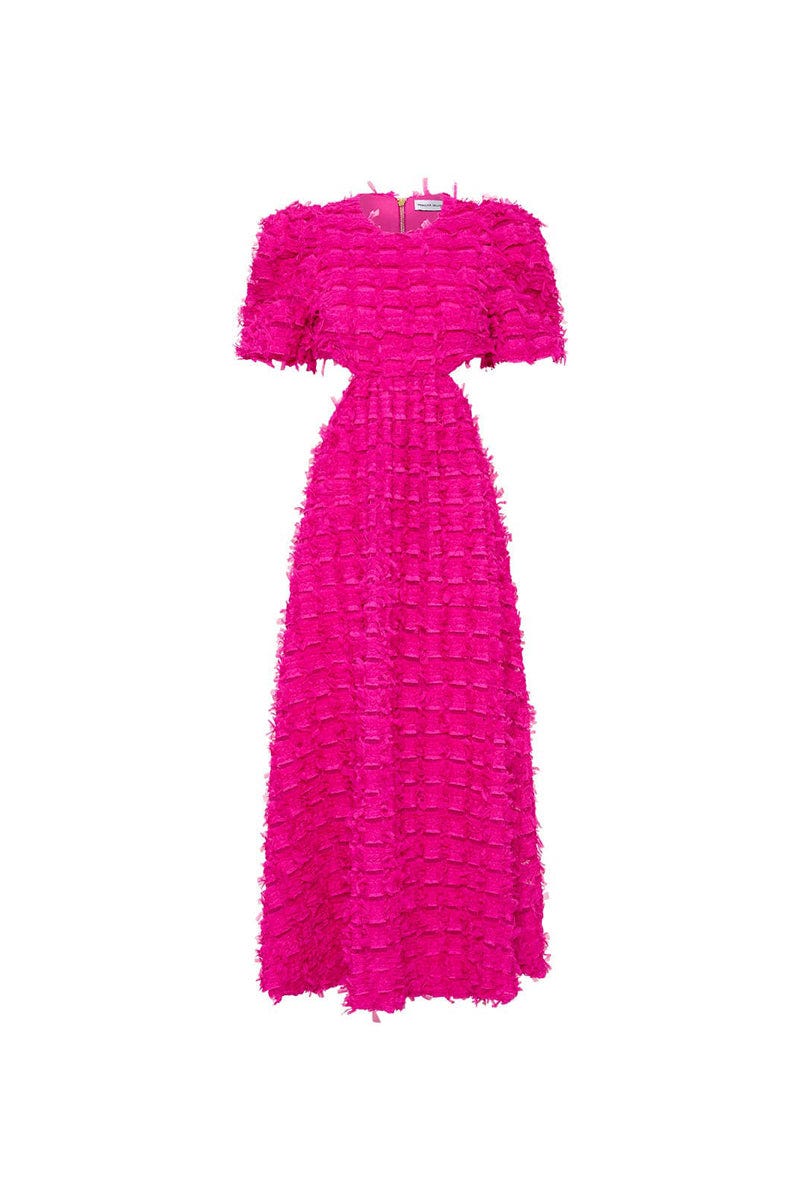 Cherie Amour Puff Sleeve Midi Dress Hot Pink