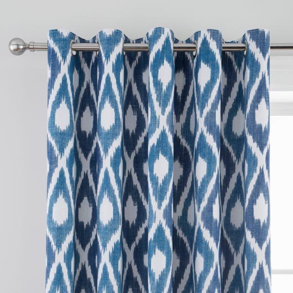 Ayla Ikat Blue Blackout Eyelet Curtains