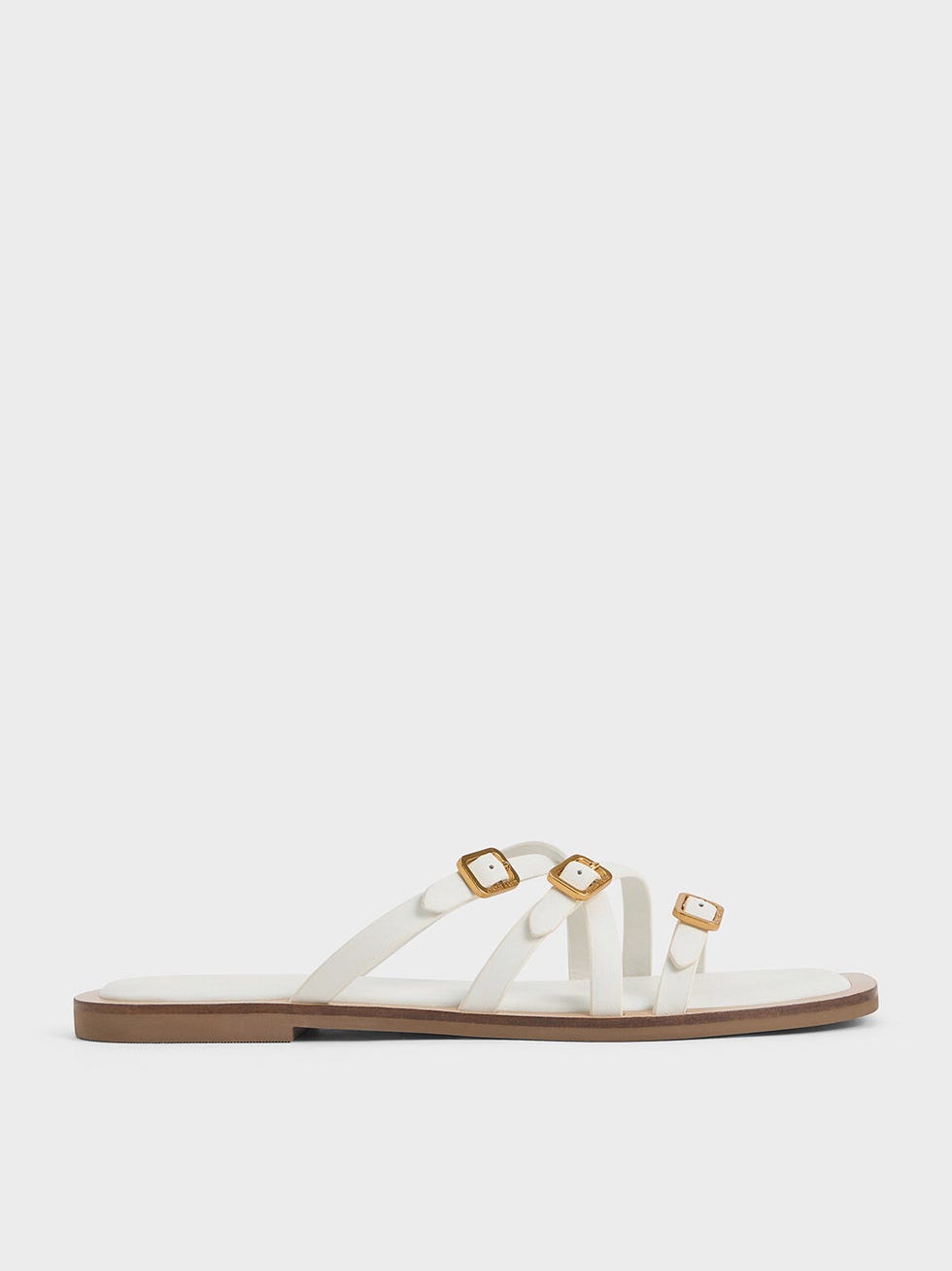 Strappy Buckled Slide Sandals - White