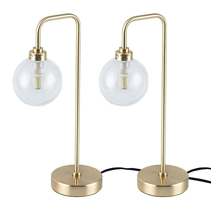 Set of 2 Satin Brass Clear Glass Globe Table Lamps First Choice Lighting