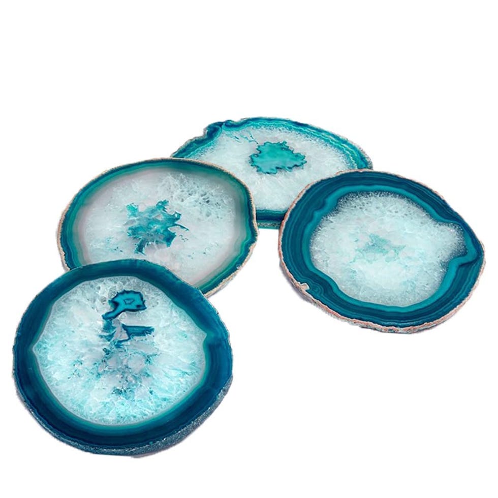 Geode coasters in turquoise agate, set of 4 