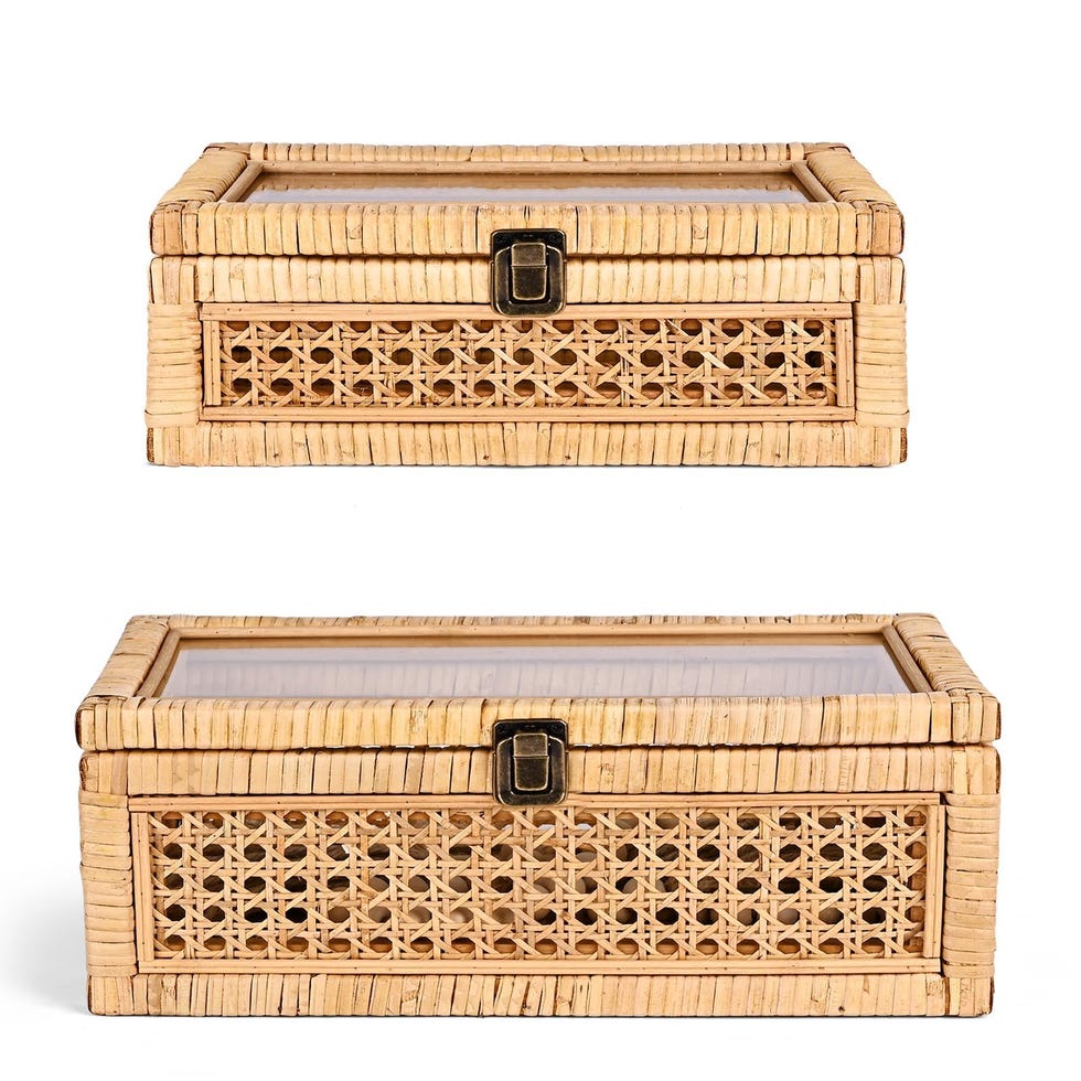     Set of 2 rattan decorative boxes with lids