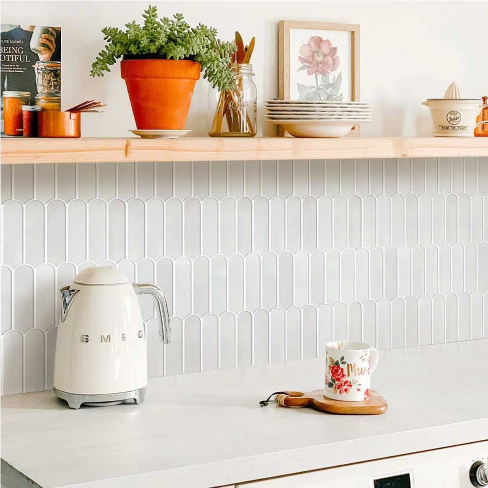 Fish Scale Peel and Stick Tile Backsplash Kitchen