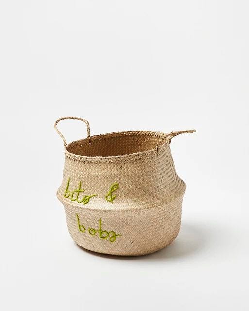 Embroidered Bits & Bobs Seagrass Basket