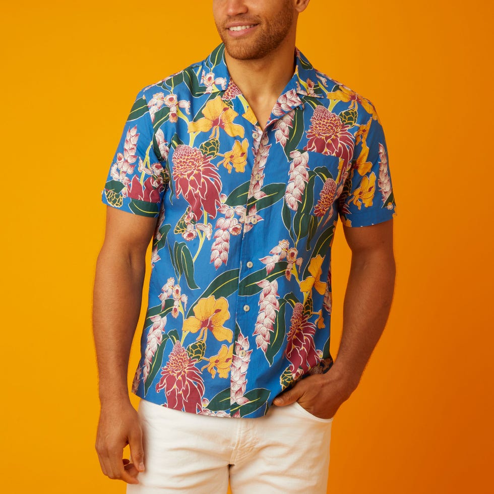 Cotton Short Sleeve Camp Collar Shirt In Voyager Tropical Print 