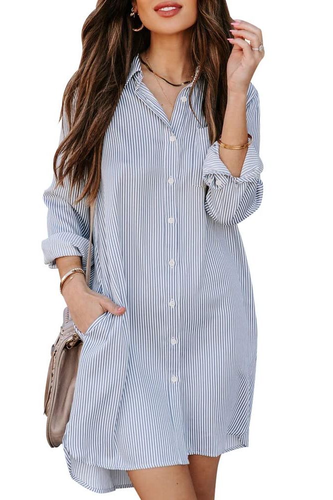 Long-Sleeve Striped Button-Down Shirt Dress