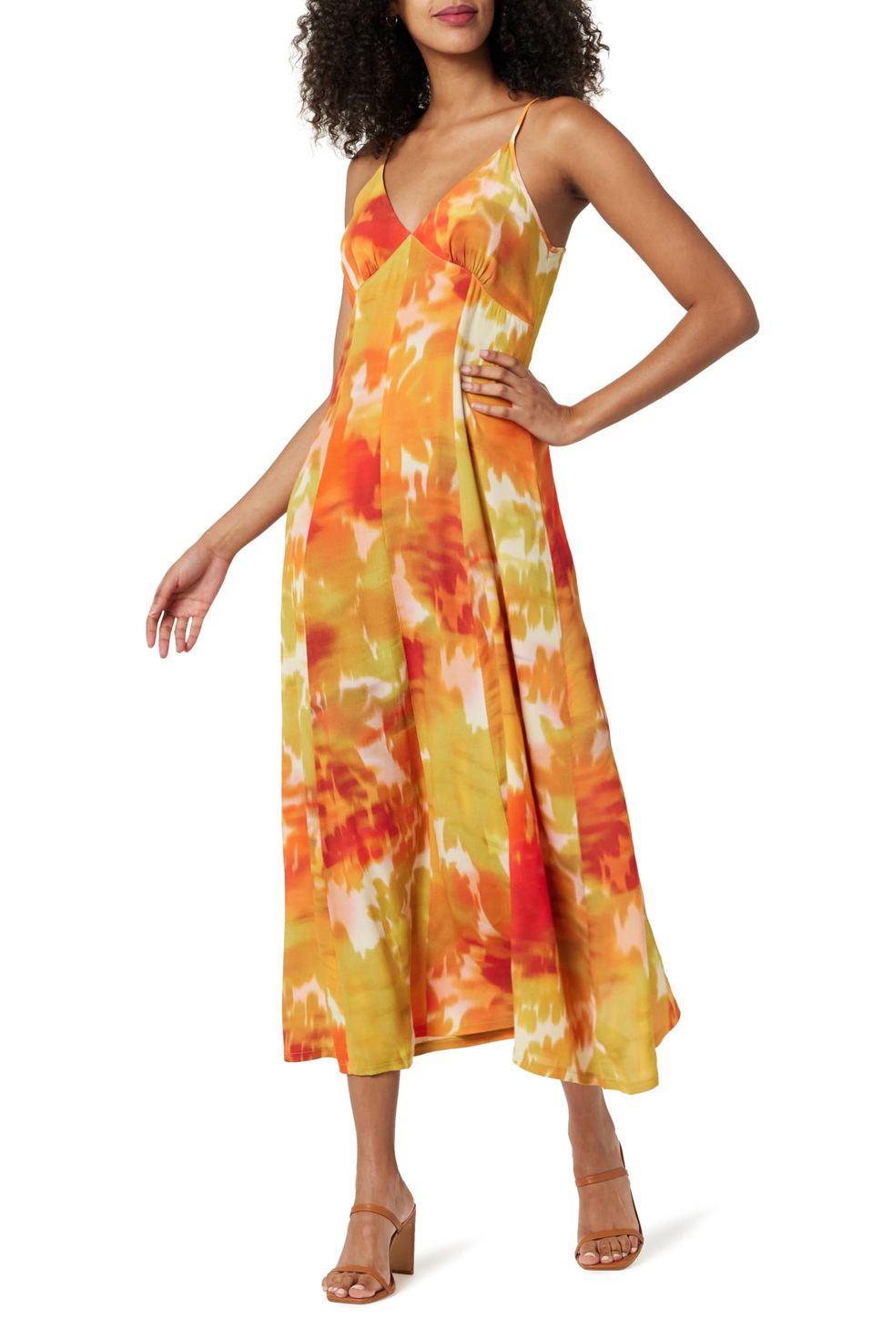 Isa V-Neck Maxi Dress in Orange Watercolor Print