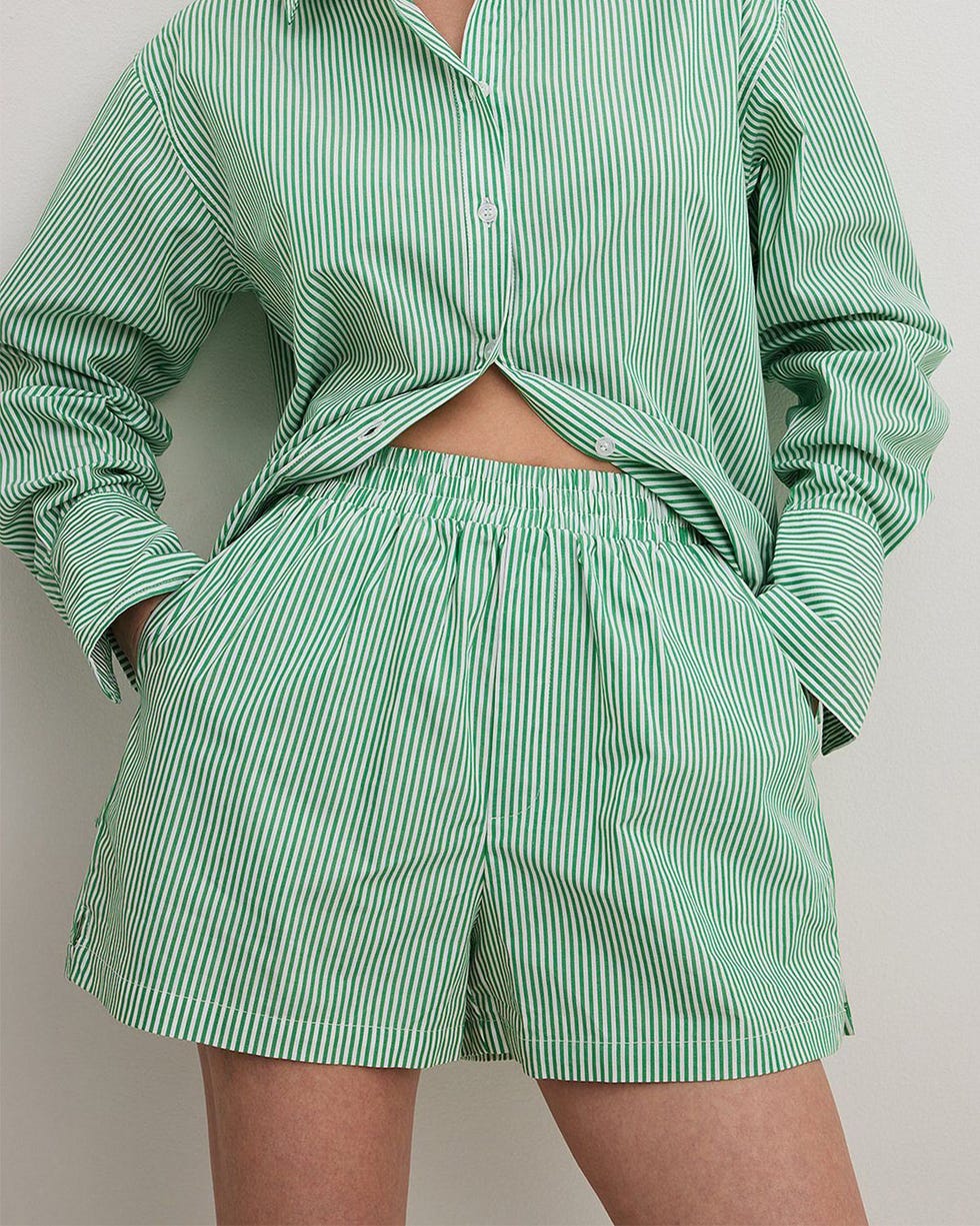 Striped Elastic Waist Cotton Shorts