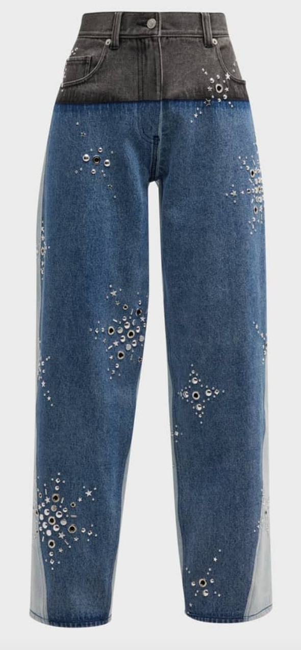 Embroidered Two-Tone Jeans