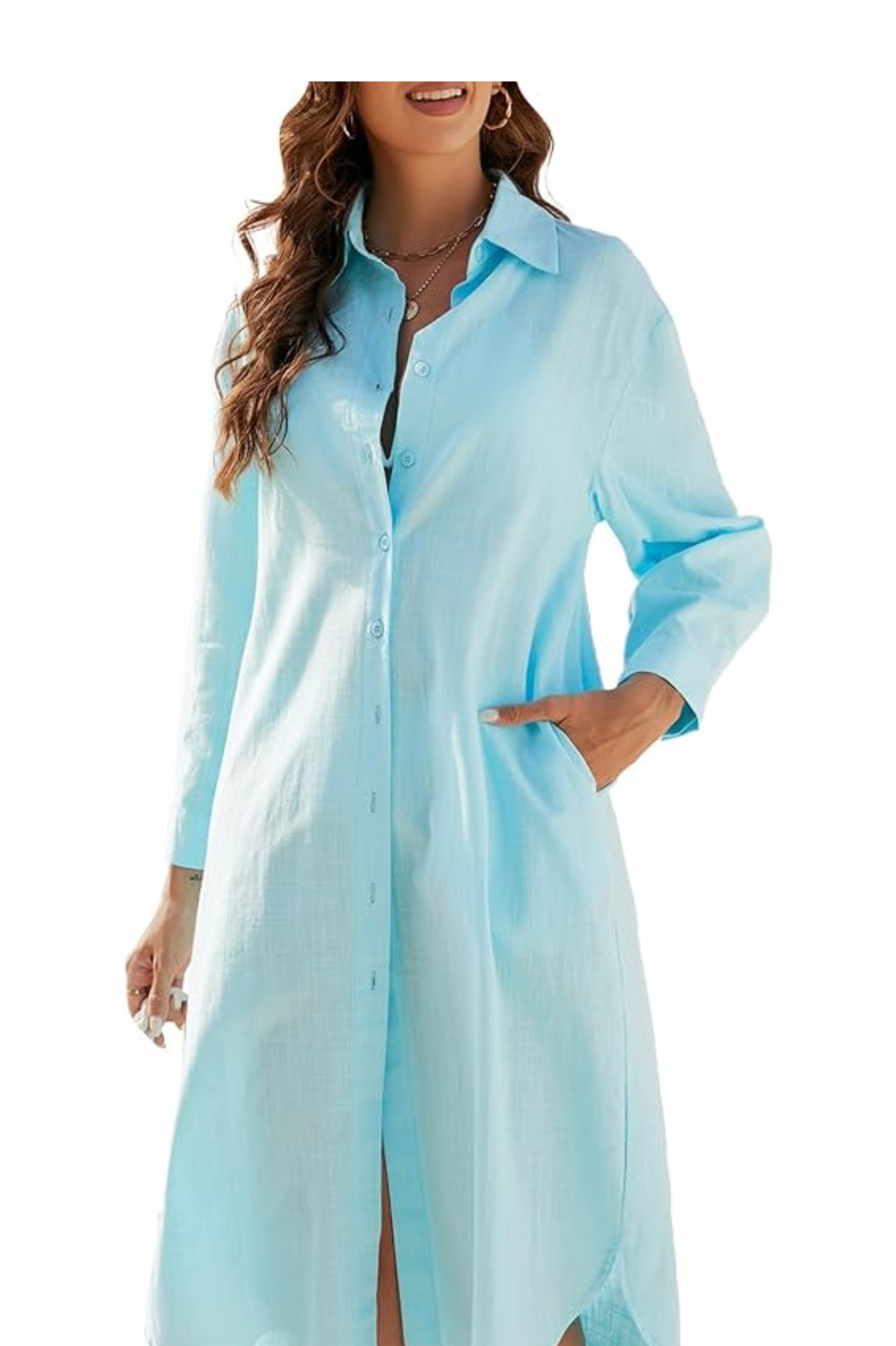 Cotton Linen Button-Down Shirt Dress