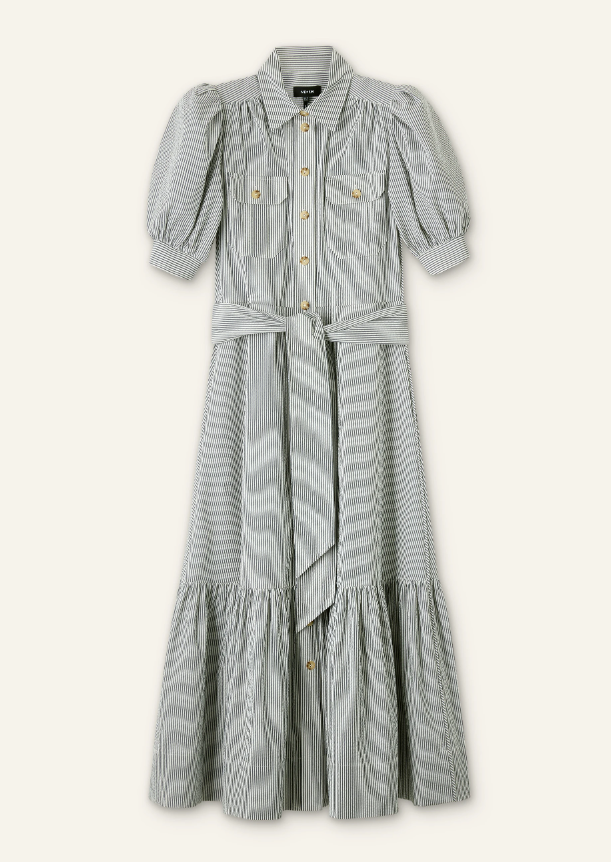 Cotton Seersucker Midi Shirt Dress + Belt