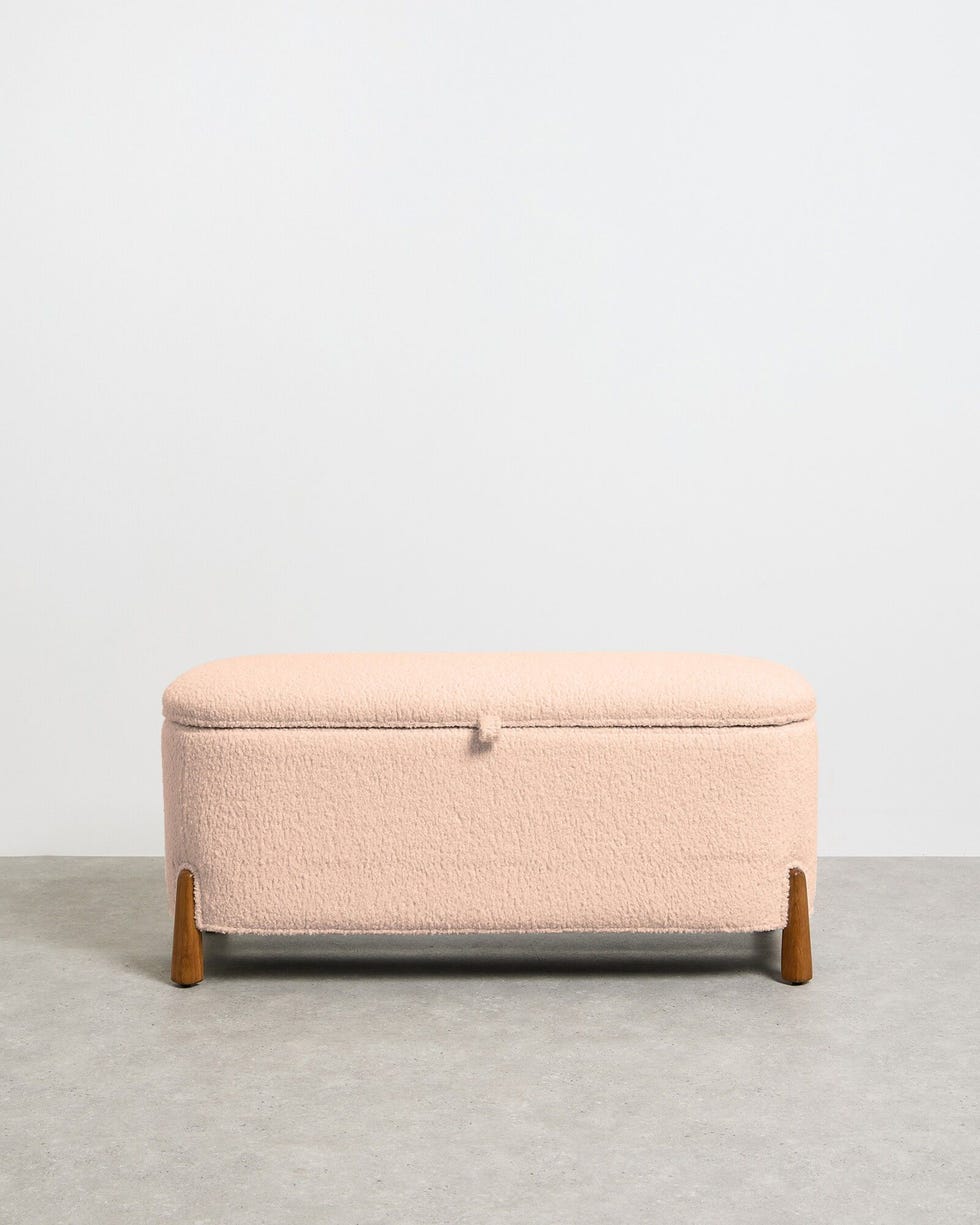 Rizado Blush Pink Faux Sheepskin Boucle Ottoman