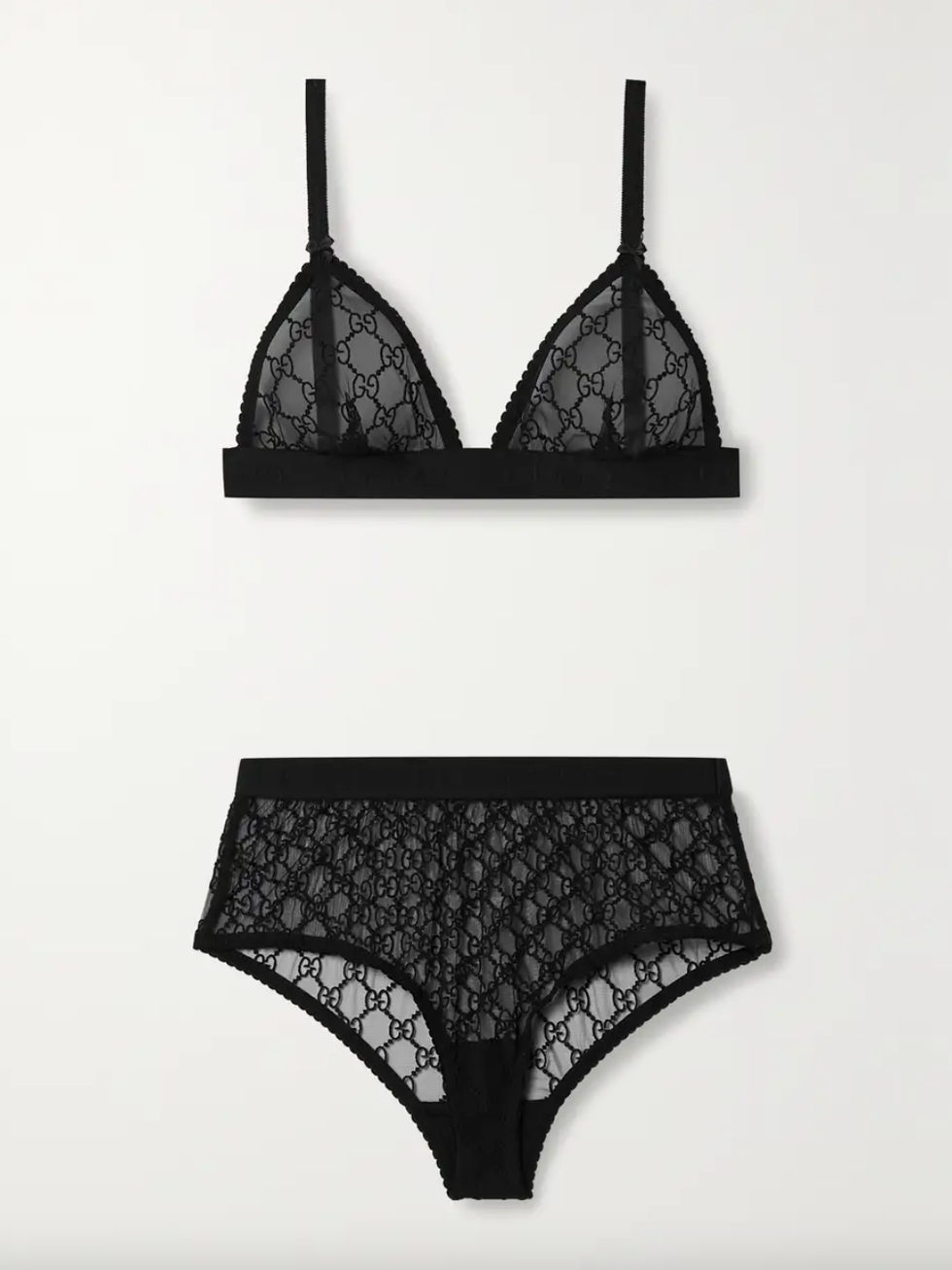 Embroidered Tulle Bra and Briefs Set