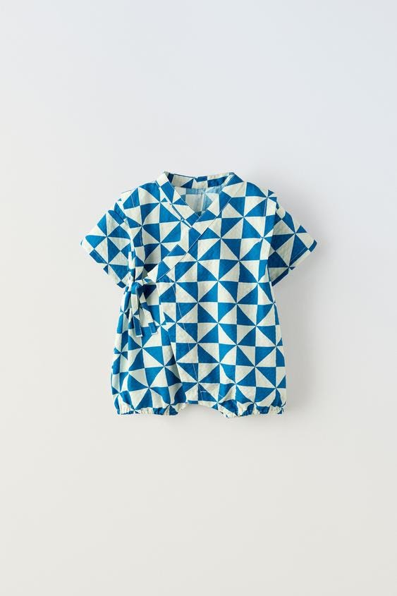 Geometric Print Jinbei Kimono Romper