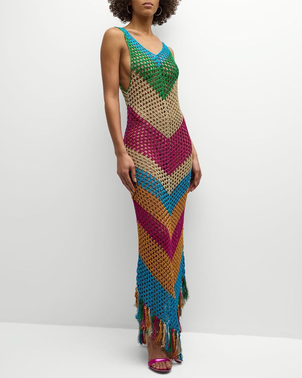Chevron Stripe Crochet Maxi Dress