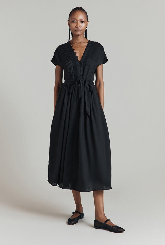 Danielle Linen Midi Dress in Black