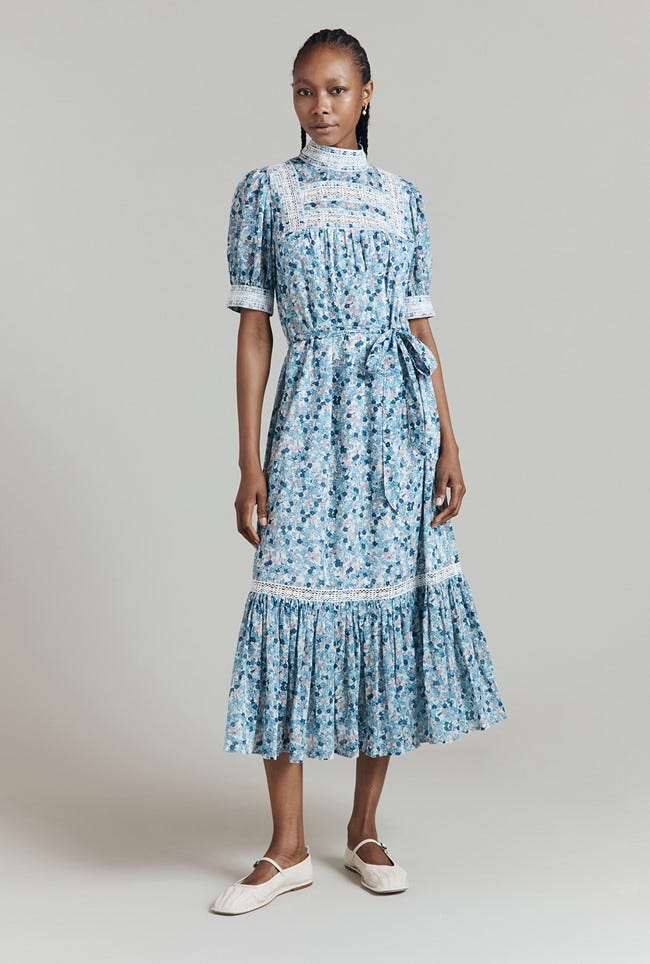 Josephine Cotton Midi Dress in Blue Ditsy