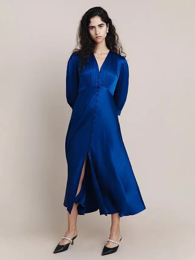 Madison Satin Maxi Dress in Dark Blue