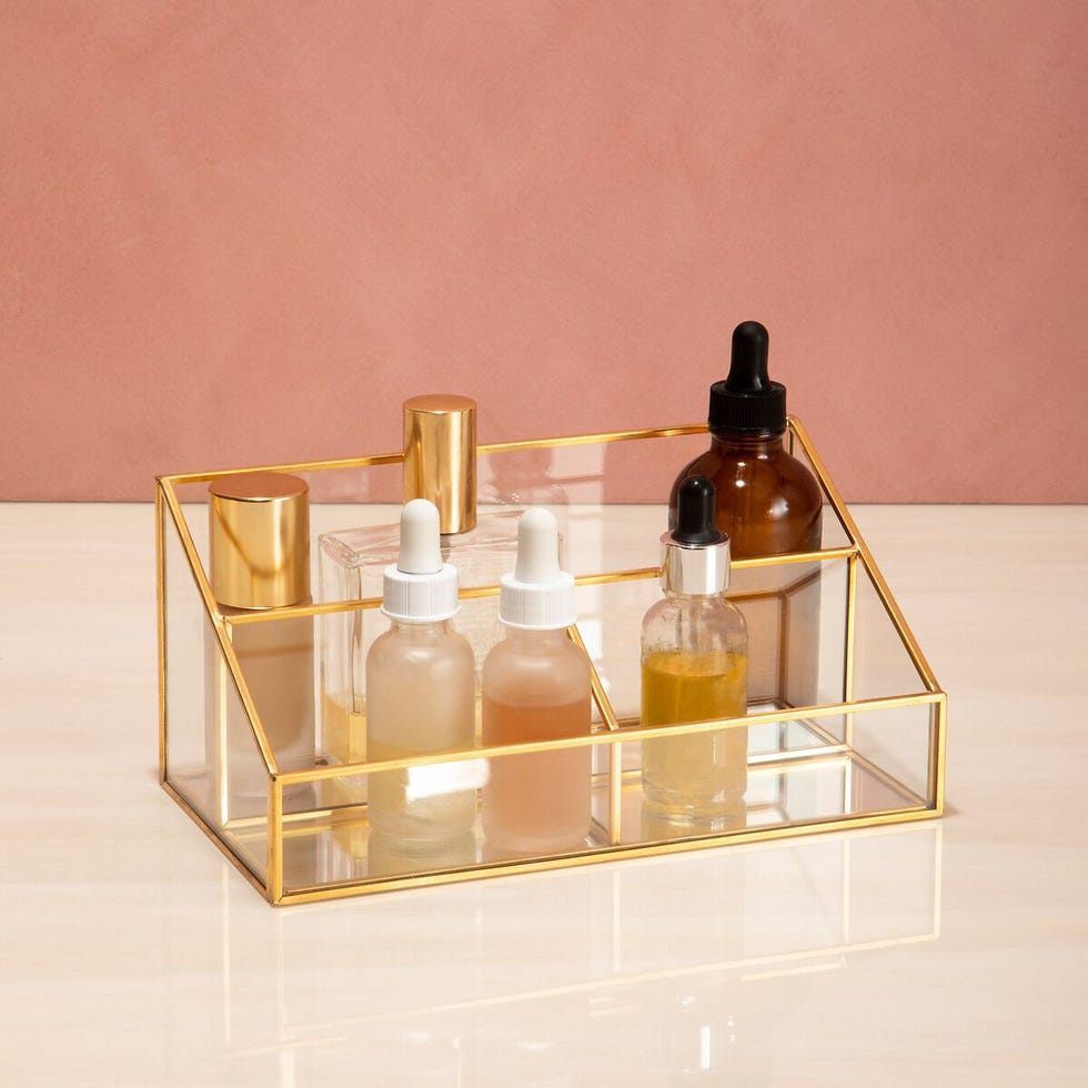 Gold Glass Beauty Storage Organiser