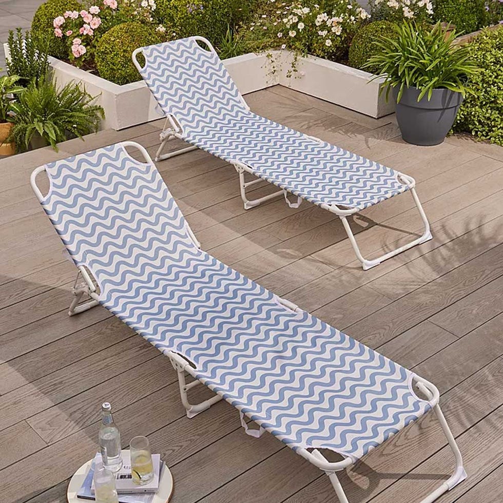 Folding Sunbed 2 Pack - Blue Wave Print