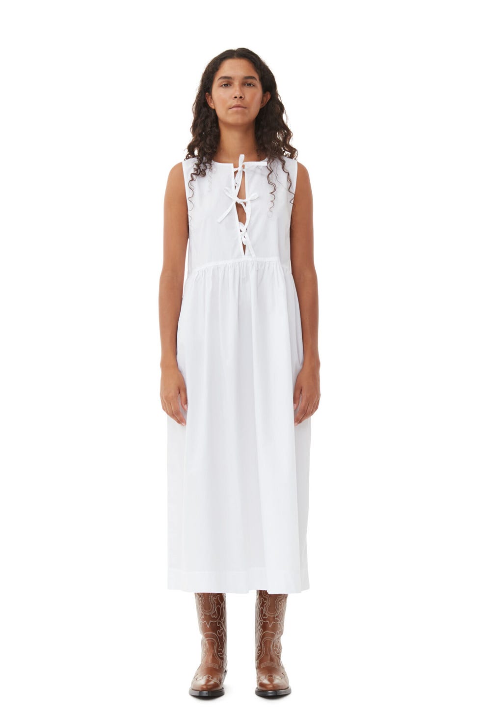 White cotton poplin midi dress