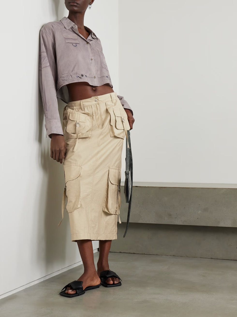 Cotton-blend Midi Cargo Skirt 