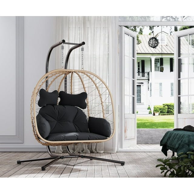 Double Wicker Swing Egg Chair 