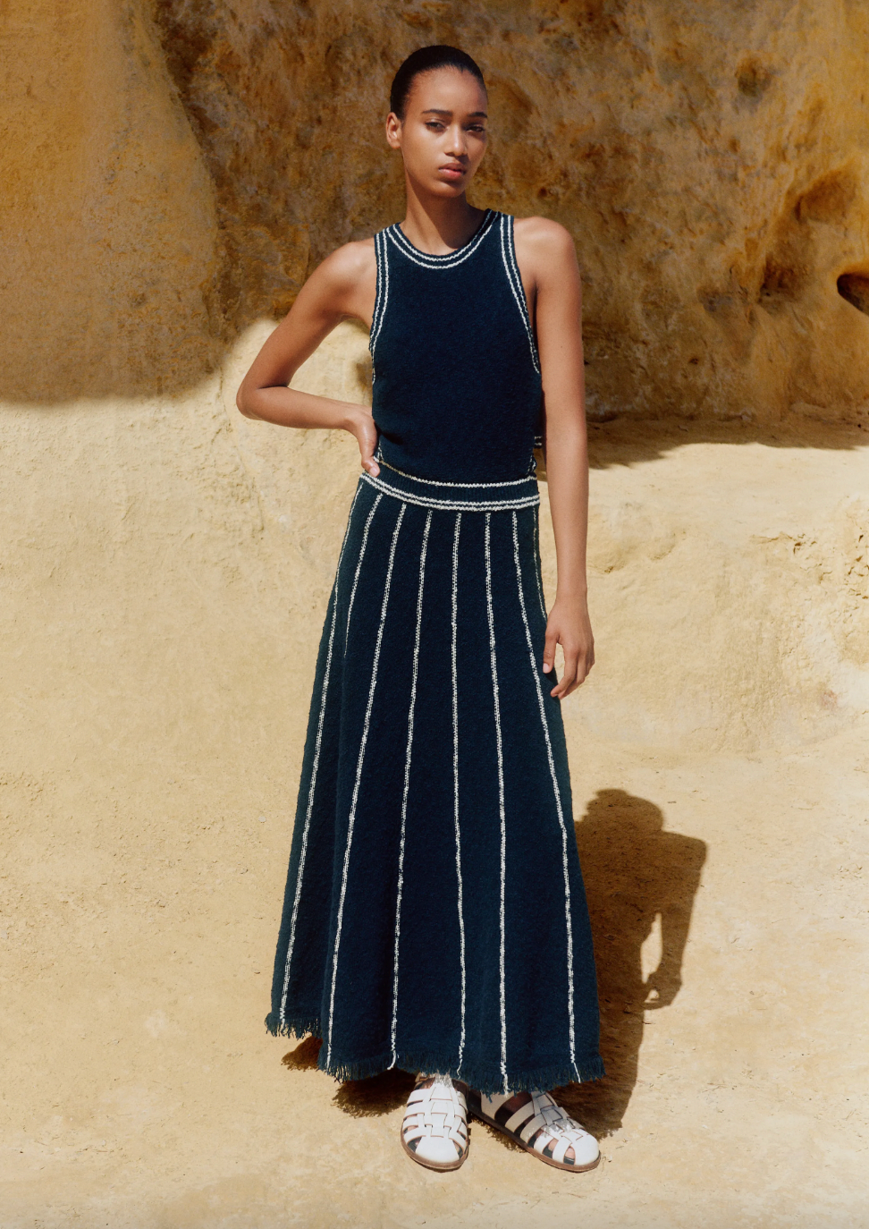 Cotton Bouclé Cutout Maxi Dress