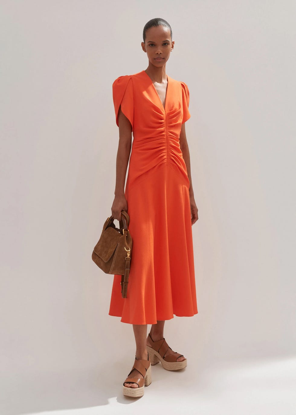 Textured Pleat Front Midi Dress