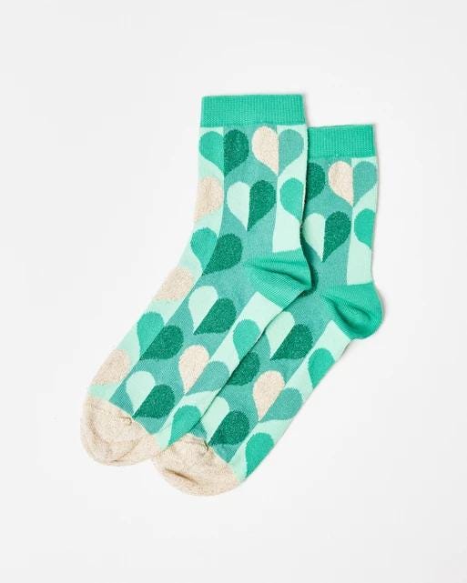 Calcetines tobilleros con purpurina verde corazón