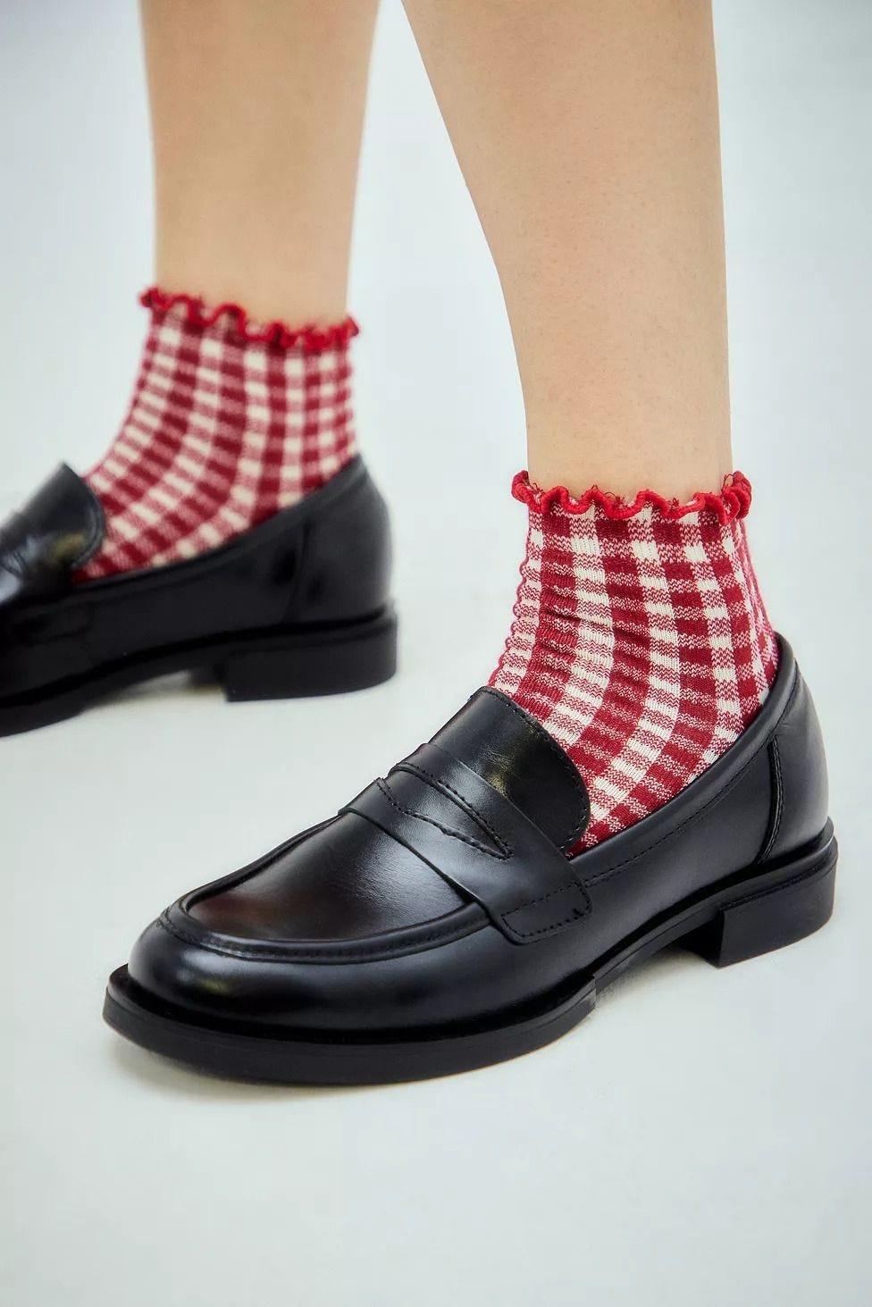 Calcetines con borde de lechuga a cuadros
