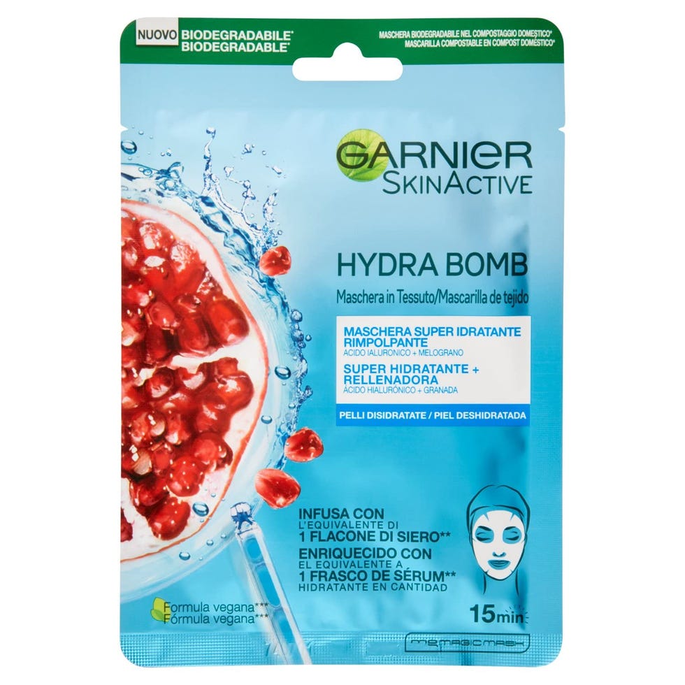 SkinActive Hydra Bomb Maschera Viso in Tessuto Super Idratante Energizzante per Pelli da Dissetare, 32 ml