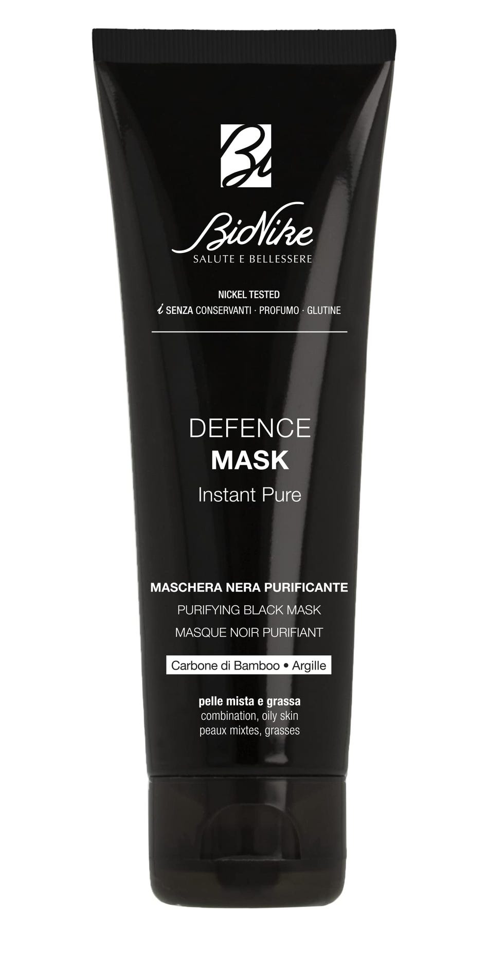 BioNike Defence - Mask Instant Pure, Maschera al Carbone Purificante per Pelli Miste e Grasse, con Bambù e Argilla, Azione Levigante e Opacizzante, Dona una Pelle Purificata, 75 ml