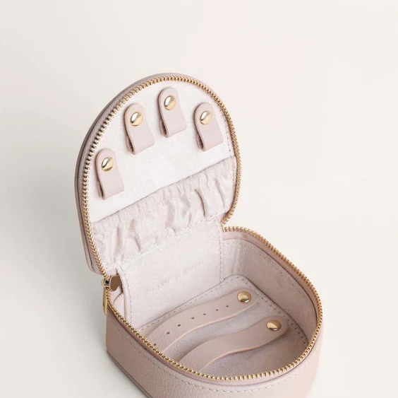 Leather Travel Jewellery Box in Fawn Sand