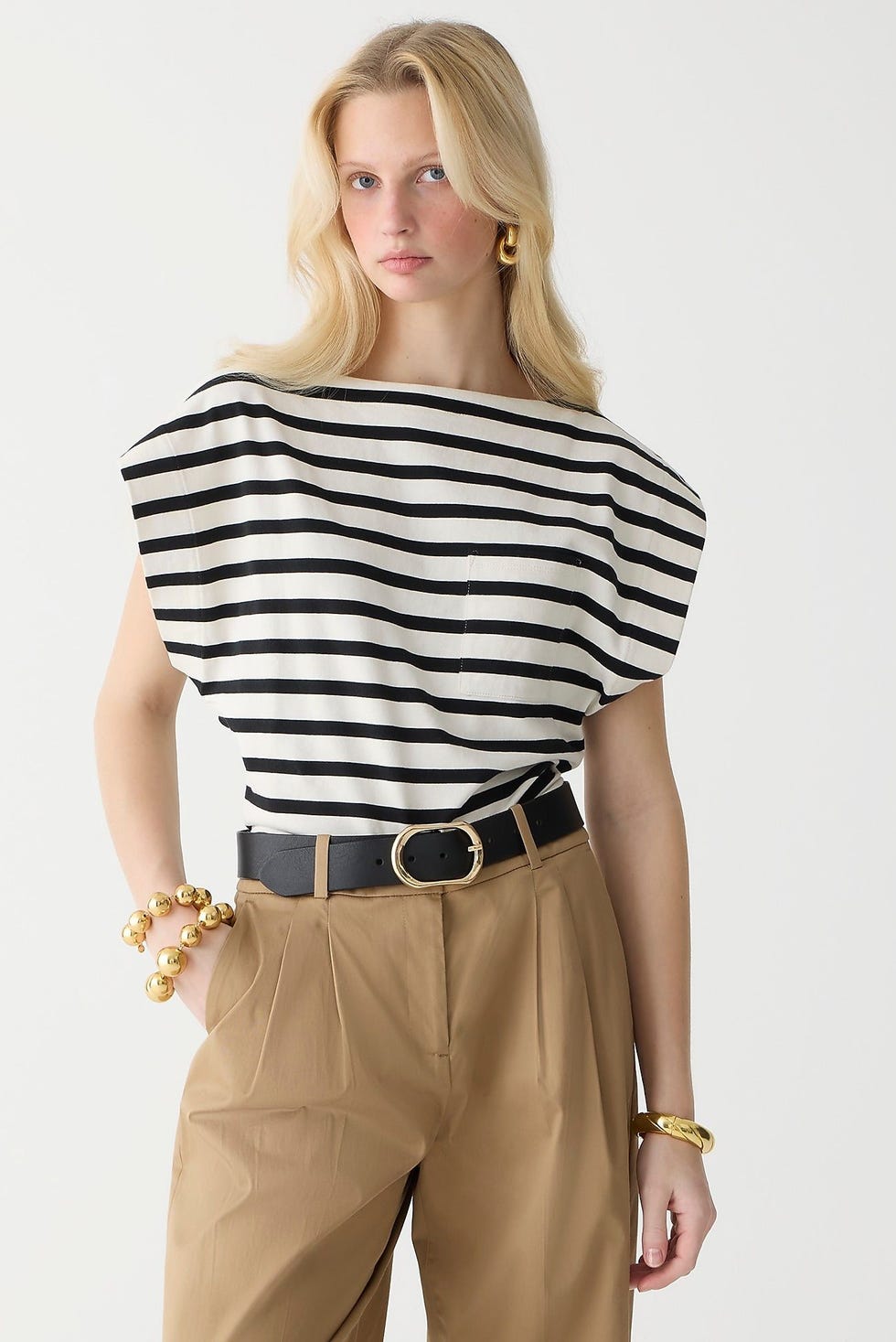 Boatneck Muscle T-shirt in Stripe Mariner Cotton Boatneck Muscle T-shirt in Stripe Mariner Cotton