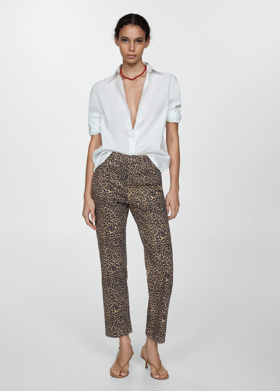 Leopard-print straight jeans
