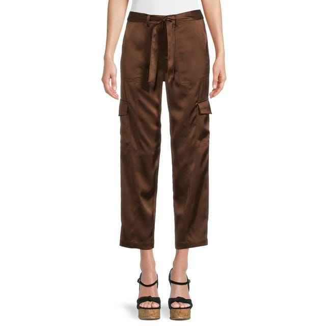 Tapered High Rise Satin Cargo Pants